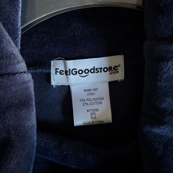 Cowl Neck LS Soft Velour Deep Blue Woman's Size L Lounge Set #C - Picture 5 of 8